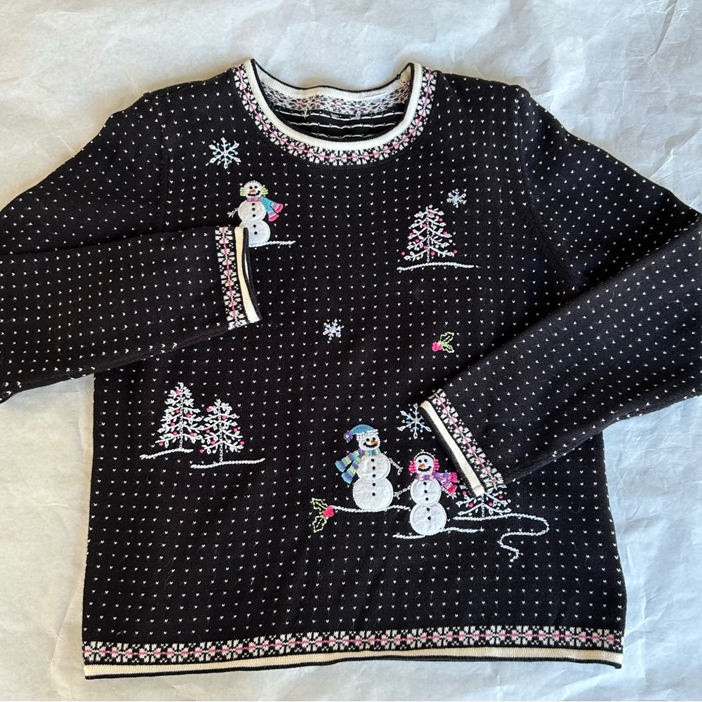 Vintage Alfred Dunner Embroidered Christmas Sweater Black Polka Dot  Women’s S